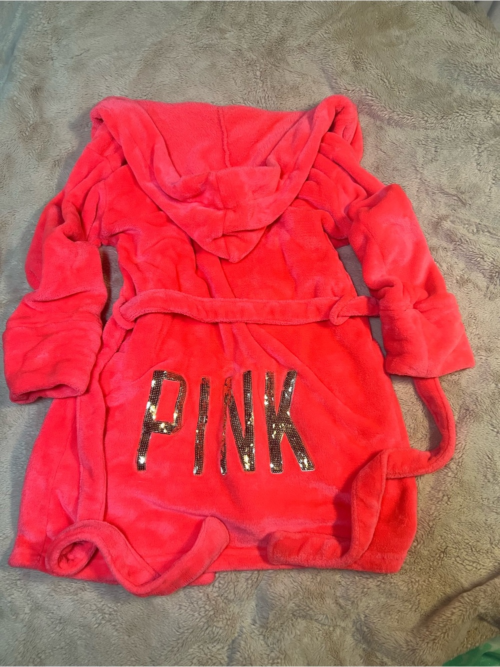 Victoria's Secret PINK Plush Hooded Robe Red XS/S